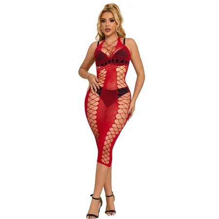 Subblime 952327 Elegantna duga crvena mrežasta haljina - One Size, lepršav kroj