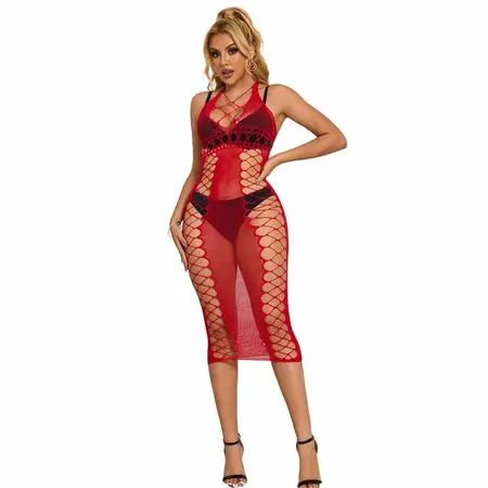 Subblime 952327 Elegantna duga crvena mrežasta haljina - One Size, lepršav kroj