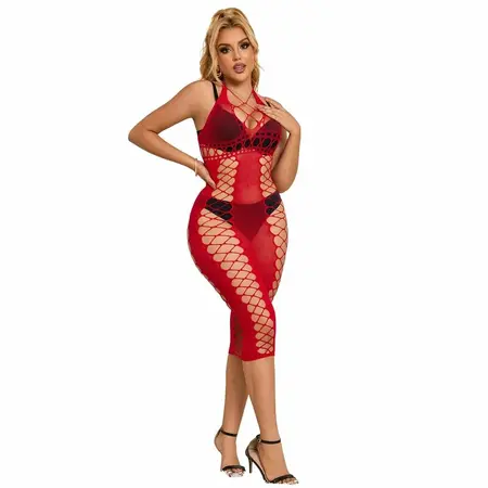 Subblime 952327 Elegantna duga crvena mrežasta haljina - One Size, lepršav kroj