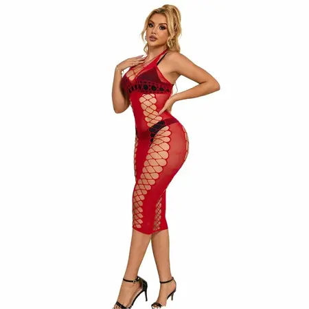 Subblime 952327 Elegantna duga crvena mrežasta haljina - One Size, lepršav kroj