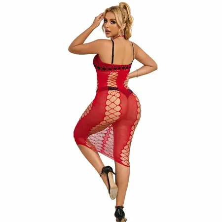 Subblime 952327 Elegantna duga crvena mrežasta haljina - One Size, lepršav kroj