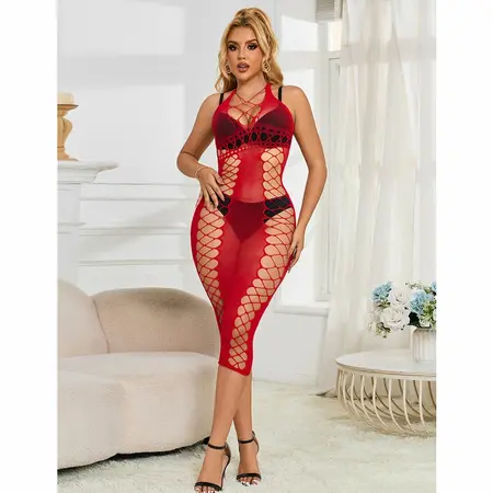 Subblime 952327 Elegantna duga crvena mrežasta haljina - One Size, lepršav kroj