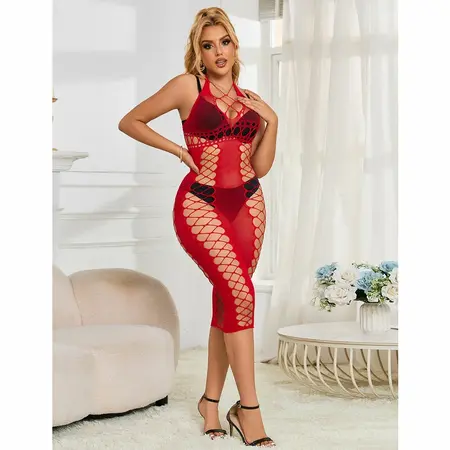 Subblime 952327 Elegantna duga crvena mrežasta haljina - One Size, lepršav kroj