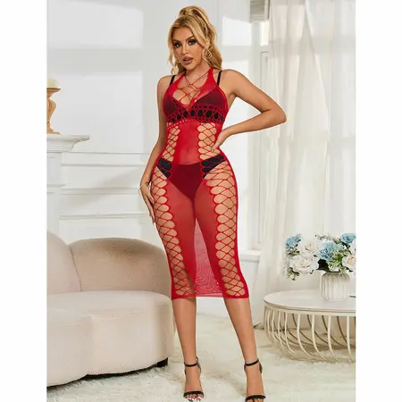 Subblime 952327 Elegantna duga crvena mrežasta haljina - One Size, lepršav kroj