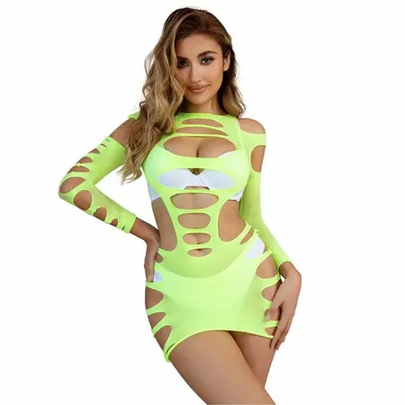Subblime 952280 Zelena mrežasta haljina dugih rukava, One Size, elastični materijal