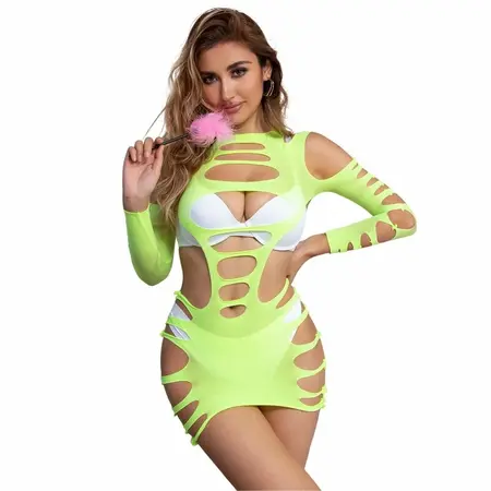 Subblime 952280 Zelena mrežasta haljina dugih rukava, One Size, elastični materijal