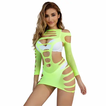 Subblime 952280 Zelena mrežasta haljina dugih rukava, One Size, elastični materijal