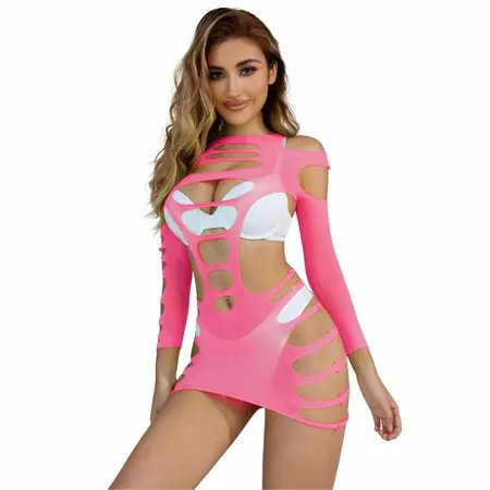 Subblime 952273 Roze mrežasta haljina dugih rukava, elastična, One Size