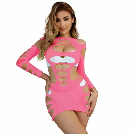 Subblime 952273 Roze mrežasta haljina dugih rukava, elastična, One Size