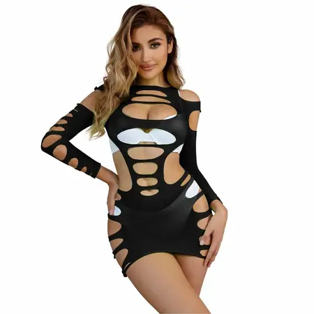 Subblime 952266 Black Fishnet Long Sleeve Dress, Elastic, One Size