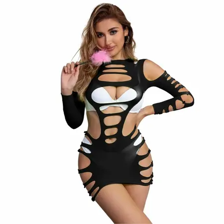 Subblime 952266 Black Fishnet Long Sleeve Dress, Elastic, One Size
