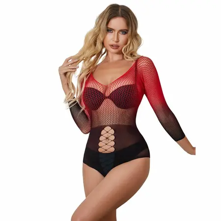Subblime 952259 Gradijent crveno-crna mrežasta haljina dugih rukava One Size