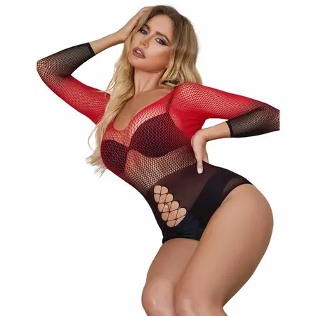 Subblime 952259 Gradijent crveno-crna mrežasta haljina dugih rukava One Size