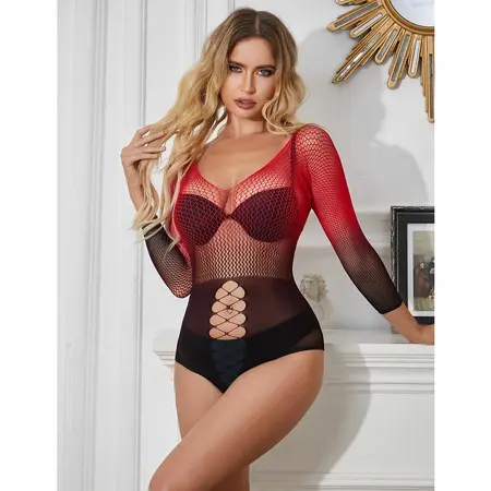 Subblime 952259 Gradijent crveno-crna mrežasta haljina dugih rukava One Size
