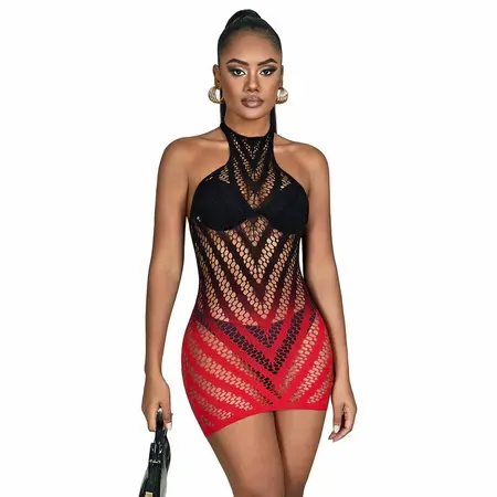 Subblime 952242 Red & Black Gradient Elastic Mesh Dress One Size