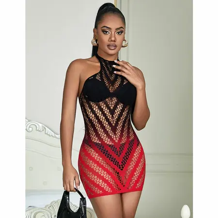 Subblime 952242 Red & Black Gradient Elastic Mesh Dress One Size