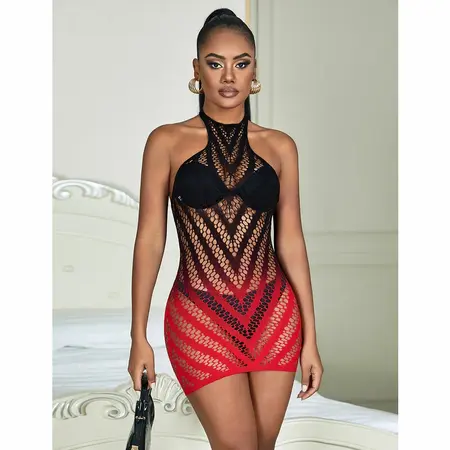 Subblime 952242 Red & Black Gradient Elastic Mesh Dress One Size
