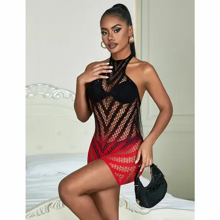 Subblime 952242 Red & Black Gradient Elastic Mesh Dress One Size