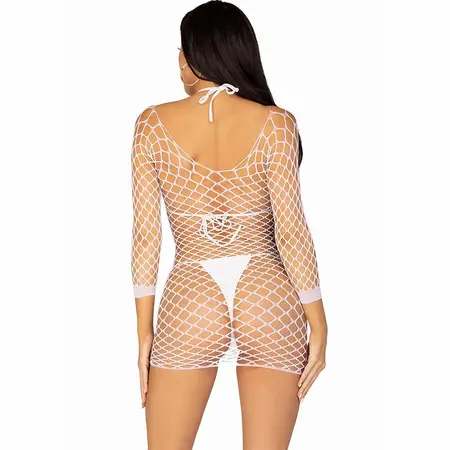 Leg Avenue White Fishnet Long Sleeve Mini Dress One Size