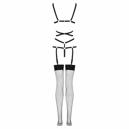 Livco Corsetti Thiara LC 20213 Elegantan Mrežasti Bodiklon i Set Čarapa S/M Crna