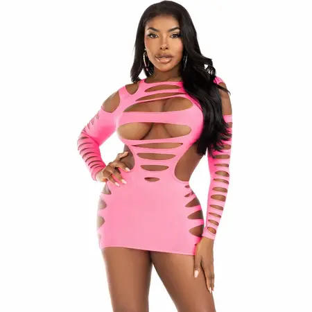 Leg Avenue Fuchsia Mini Dress with Shredded Cut-Outs, One Size