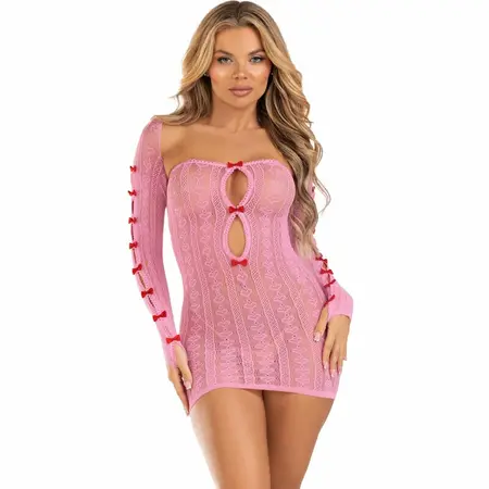 Leg Avenue Pink Heart & Bows Sheath Dress with Bolero, One Size