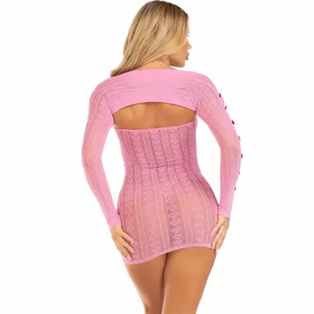 Leg Avenue Pink Heart & Bows Sheath Dress with Bolero, One Size