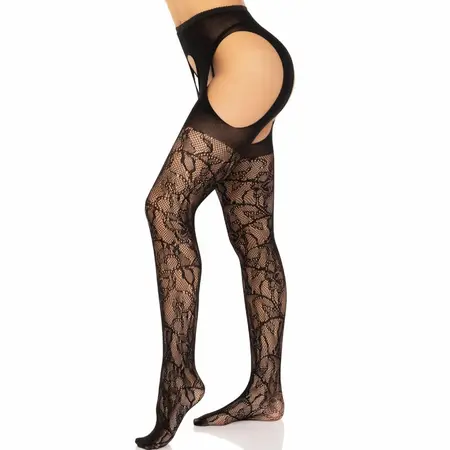 Leg Avenue Čipkaste Podvezice Čarape Crna One Size - Elegantan Dizajn