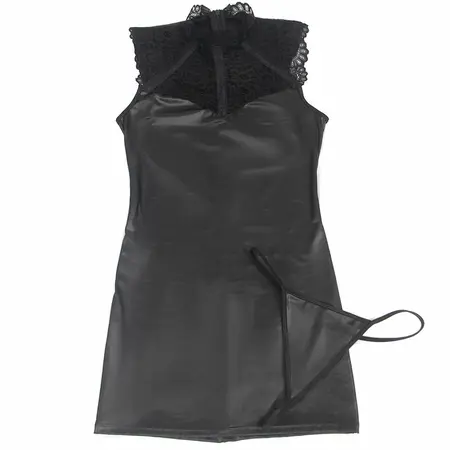 Subblime L/XL Black Lace & Leather Dress - Elegant Figure-Hugging Design