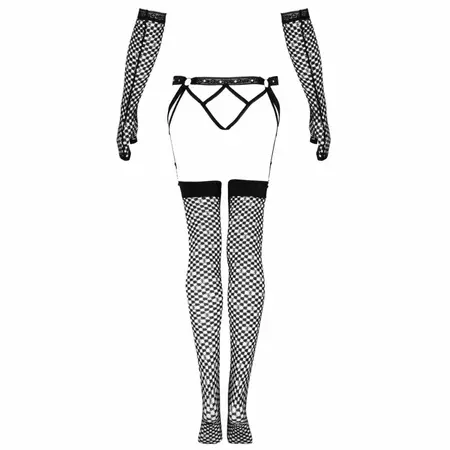 Livco Corsetti Fashion Nemalia Mesh Lingerie Set S/M Black - Garter, Stockings & Gloves