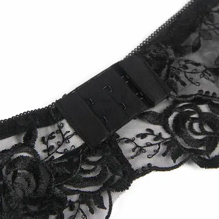 Subblime 3-Piece Lingerie Set Floral Black S/M - Bra, Thong, Garter