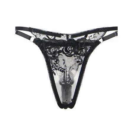 Subblime 3-Piece Lingerie Set Floral Black S/M - Bra, Thong, Garter