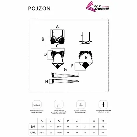 Livco Corsetti Fashion Pojzon Set Veša Crni L/XL - Grudnjak, Podvezica, Čarape, Gaćice