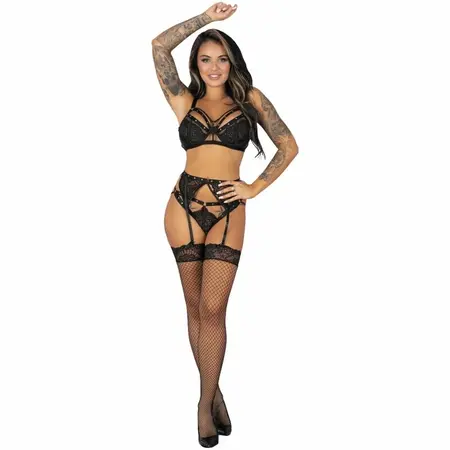 Livco Corsetti Pojzon LC 90670 Crni Set Veša - Grudnjak, Podvezica, Gaćice i Čarape