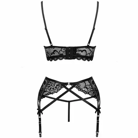 LivCo Corsetti Moridam LC 90552 Black Lace Bra, Garter Belt & Panty Set