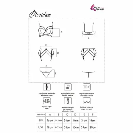LivCo Corsetti Moridam LC 90552 Black Lace Bra, Garter Belt & Panty Set