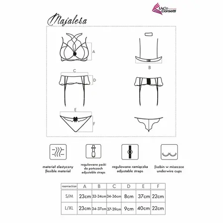 Livco Corsetti Majalesa LC 90526 Crni Čipkani Set - Grudnjak, Podvezica i Gaćice