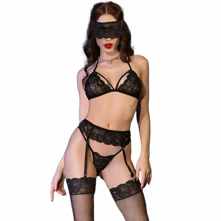 Chilirose CR 4467 Four-Piece Lingerie Set Black S/M Elegant Design