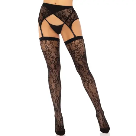 Leg Avenue Lace Thigh-High Stockings & Garter Belt Crni One Size