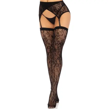 Leg Avenue Lace Thigh-High Stockings & Garter Belt Crni One Size