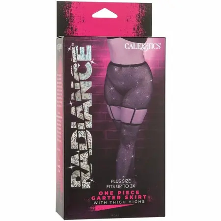 CalExotics Radiance Plus Size Garter Skirt & Thigh Highs 3X Mesh Rhinestone