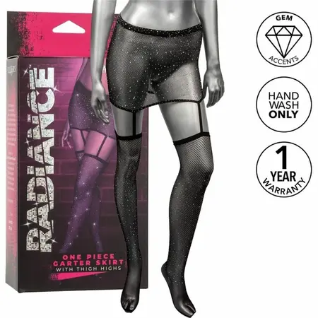 CalExotics Radiance Garter Skirt sa Rhinestone Thigh Highs, Crni, One Size