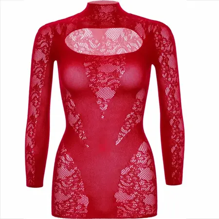 Leg Avenue Mini Dress Red - Lace Long Sleeve, One Size