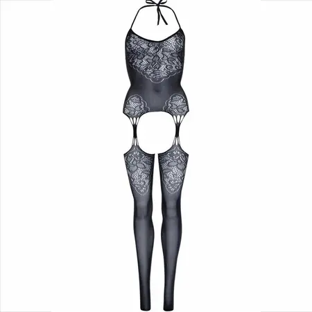 Leg Avenue Bodystocking Čipka Crni Halter Bešavni One Size