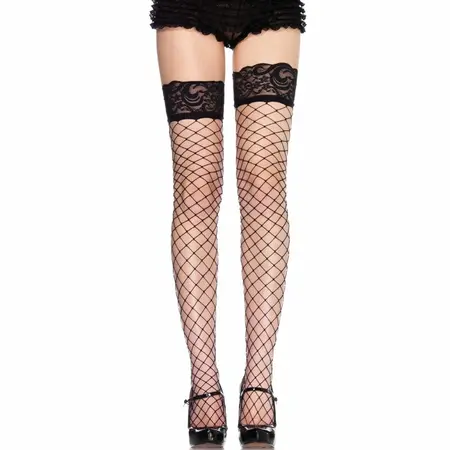 Leg Avenue Model 9011 Fishnet Thigh-High Čarape sa Crnim Čipkastim Vrhom, Crne, One Size