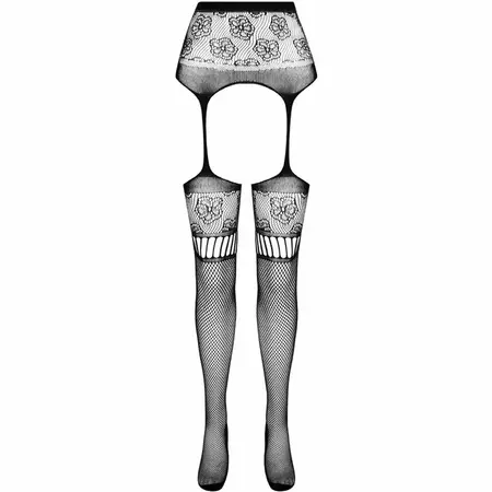 PASSION S030 Crne Hulahopke sa Garter Dizajnom, One Size, Izdržljiv Materijal