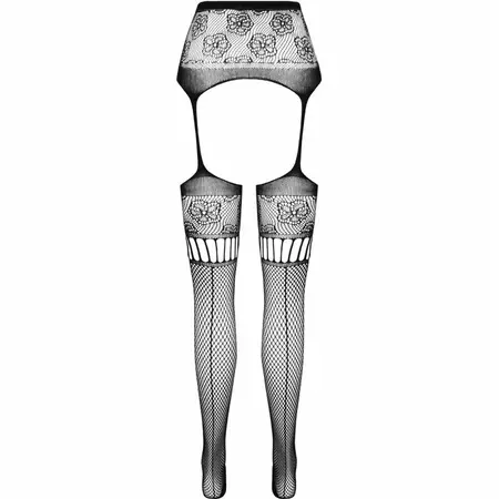PASSION S030 Crne Hulahopke sa Garter Dizajnom, One Size, Izdržljiv Materijal