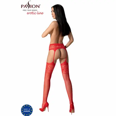 PASSION S029 Crvene Čarape sa Integrisanim Garterom, One Size