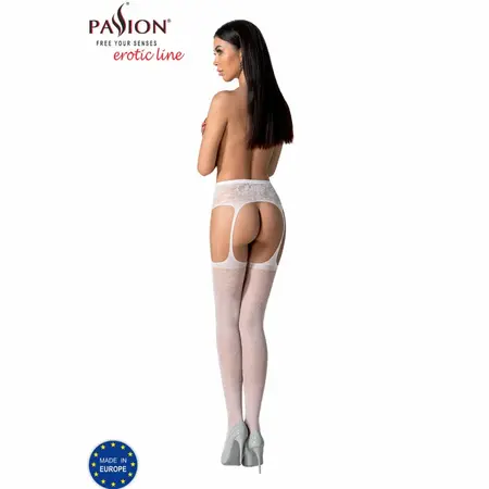 PASSION S028 Elegantne Bele Čarape sa Integrisanim Garterom, One Size
