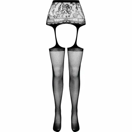 PASSION S028 Crne Elegantne Garter-Stil Otvorene Hulahopke, One Size